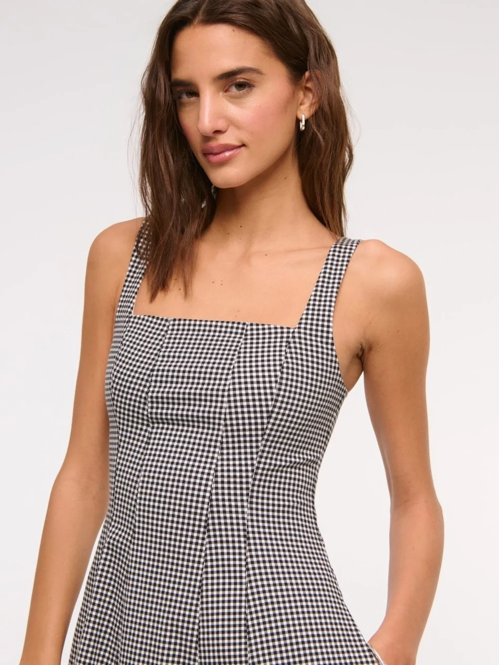 NWOT Abercrombie & Fitch Flowy Midi Dress Black Gingham Large Petite LP